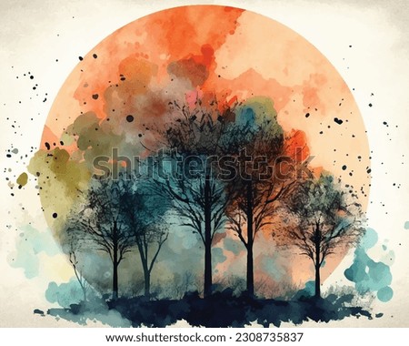 landscape with trees and moon