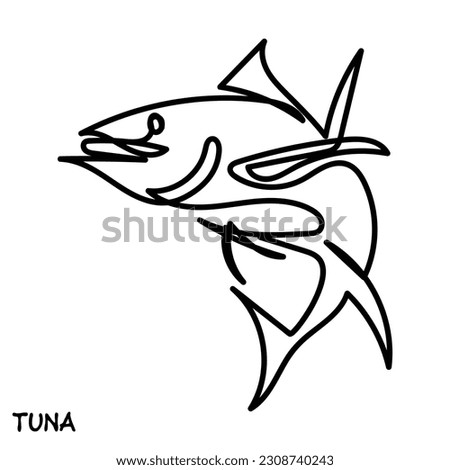 line art vector of tuna fish. Fish mascot for printing. Fish t shirt design. Hand drawn art of tuna dish 