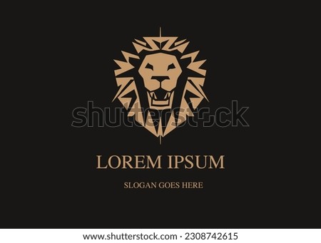 Abstract low poly lion head face logo design gold on black luxuries design for brand identity 
