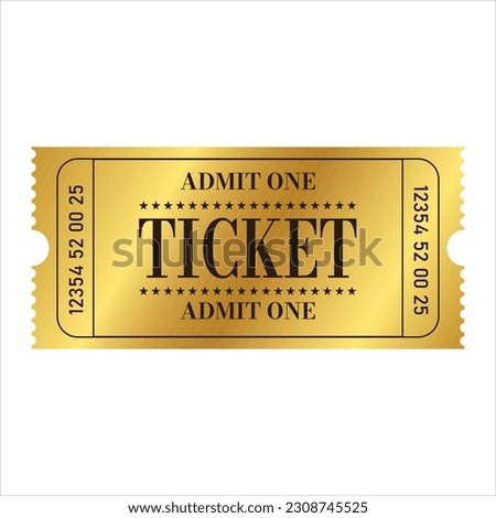 Vector golden ticket template. Cinema, theater,casino, concert, game, party, event, festival gold ticket.Invite ticket for casino club.Vector illustration. Royalty-Free Stock Photo #2308745525
