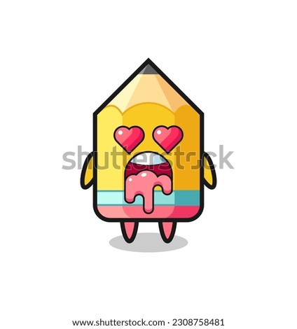 the falling in love expression of a cute pencil with heart shaped eyes , cute style design for t shirt, sticker, logo element