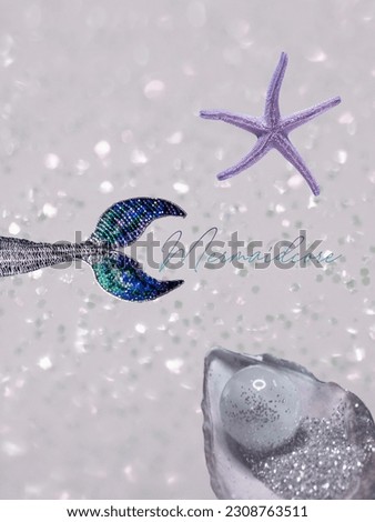Blue Mermaid tail fluke, design detail, on black background