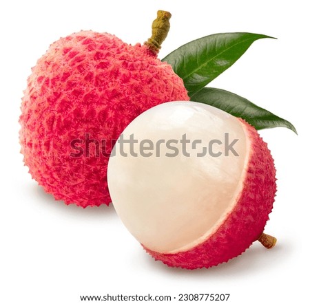 Red Lychee fruit isolated on white background, Fresh Red Lychee or Litchi Chinensis fruit on White Background With clipping path. Royalty-Free Stock Photo #2308775207