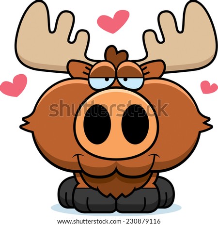 A cartoon illustration of a moose with an in love expression.