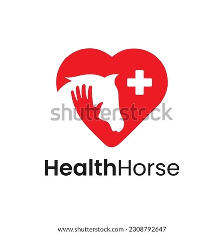 Modern logo combination of love, health cross and horse. It is suitable for use as a horse health service logo. Royalty-Free Stock Photo #2308792647