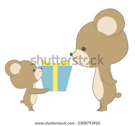 Illustration of a cub bear giving a present