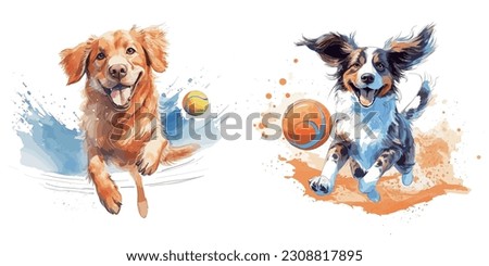 Joyful Dogs_Beach Frolic Watercolor Vector