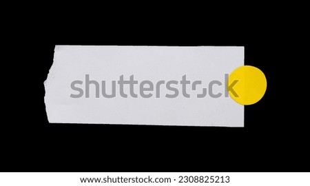 Ripped paper with round yellow label sticker isolated. Blank paper for mockups and copy space