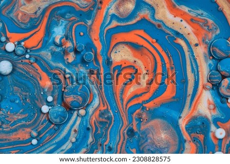 Oil spill of orange blue gold and white in abstract painting asset Royalty-Free Stock Photo #2308828575