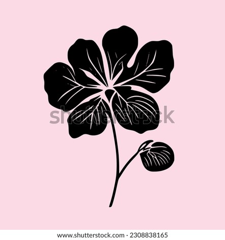 Hibiscus flower tropical exotic black pink engraving tattoo silhouette drawing illustration.Hawaiian floral plant stencil design element.Plotter laser cutting.Cut file.Logo.Shirt Print.DIY line art