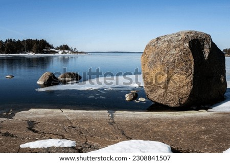 Landscape picture from the seashore. April 2023, Kotka, Finland 