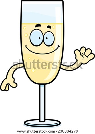 A cartoon illustration of a glass of champagne waving.