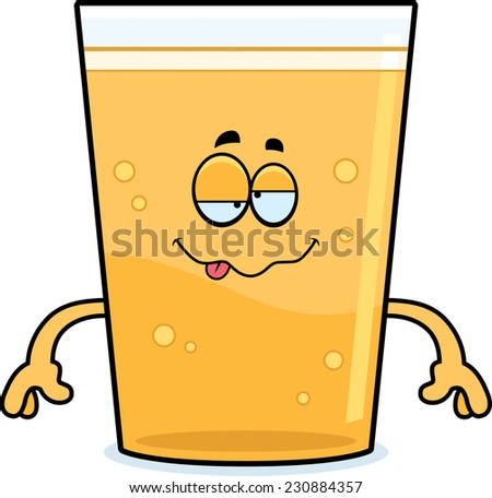 A cartoon illustration of a glass of beer looking drunk.