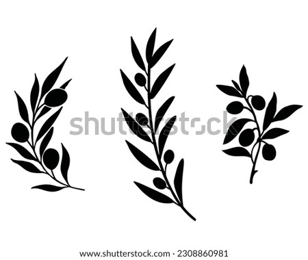 Set of Olive Branches Silhouette Bundle, Nature, Leaf Bundle Royalty-Free Stock Photo #2308860981