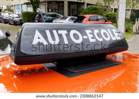 france driving school in france panel on student learning car roof with sign text french auto ecole