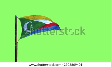 waving flag of Comoros for day of the flag on chroma key screen, isolated - object 3D rendering