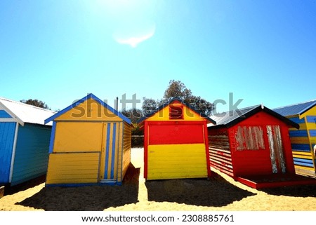 Brighton Beach Huts in Melbourne, edited to enhance sunshine