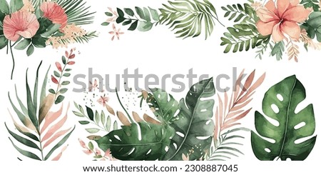 Watercolor tropical floral illustration set. Vector illustration desing.