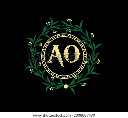 AO Logo design with unique and simple design., laurel wreath with ribbon.
