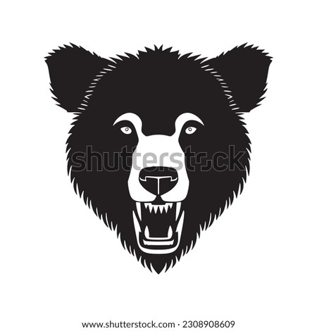 Bear head black and white vector icon. Template for logo, emblem or badge design
