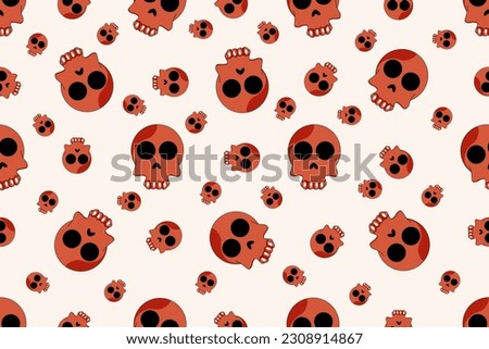 Seamless pattern with Skulls. Endless ornament with Retro aesthetic Skull. Wrapping paper with Skeleton. Dead head background. Vector illustration. Wallpaper and bed linen print.