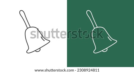 Hand bell line drawing vector design. Percussion instrument hand bell clipart drawing in linear style isolated on white and chalkboard background. Musical instrument clipart concept