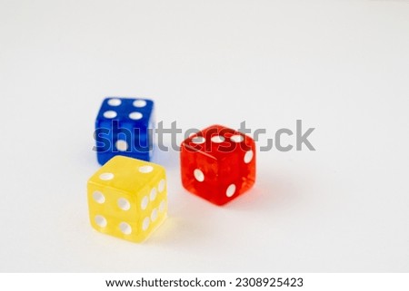 3 red, blue and yellow dice