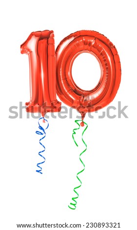Red balloons with ribbon - Number 10 Royalty-Free Stock Photo #230893321