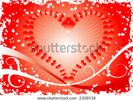 Grunge valentines background with hearts, vector illustration