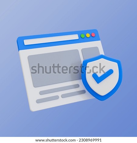 3d minimal cyber security concept. web browser protection. internet security. online data protection. web browser with guard shield. 3d illustration. clipping path included.