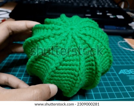 Photo of the body part of the 2nd crochet cactus project that has been made and filled with dacron.