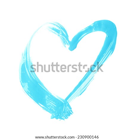 Heart shape copyspace frame made with a single stroke of oil paint brush, composition isolated over the white background