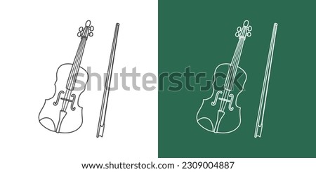 Violin line drawing cartoon style. String instrument violin clipart drawing in linear style isolated on white and chalkboard background. Musical instrument clipart concept, vector design