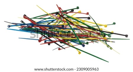 Plastic Cable tie in colorful to hold cable together or wrap around things for electrician, maintenance, repair man. Close up Plastic Cable tie small size, white background isolated Royalty-Free Stock Photo #2309005963