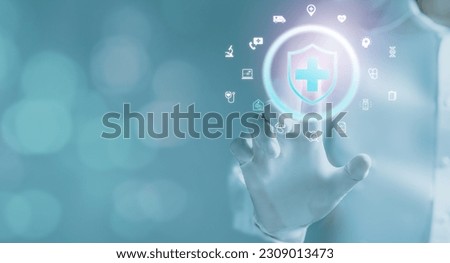 Man touching the virtual healthcare icons related to telemedicine, distant healthcare, the advancement of healthcare practices to improve patient care and enhance healthcare experiences