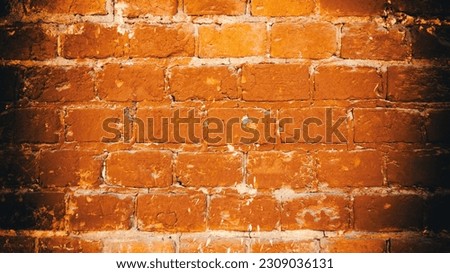 Close-up of an old red brick wall with vignetting effect
