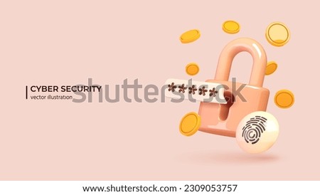 Data protection, safety, encryption, protection, privacy concept. Realistic 3d design of padlock, lock with password. The personal data protection. Vector illustration in cartoon minimal style. Royalty-Free Stock Photo #2309053757