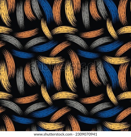 Luxurious paint motley seamless pattern. Multi-colored brush strokes are randomly arranged on a black background. Vector.
