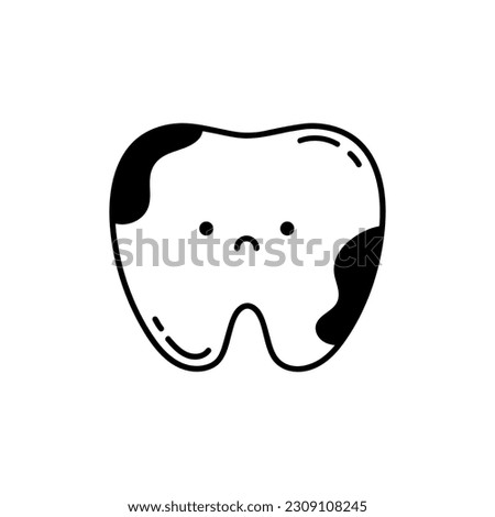 Cute tooth characters. Tooth with caries. Vector illustration in doodle style. Baby art