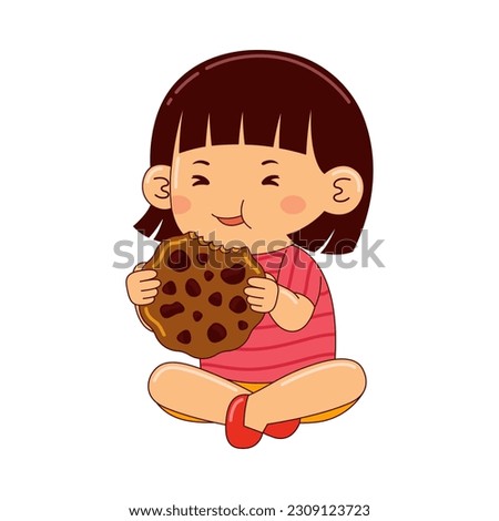girl kids eating cookies vector illustration