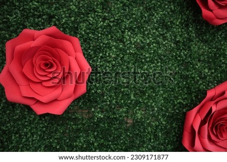 red rose and green grass background design for compared colored decoration