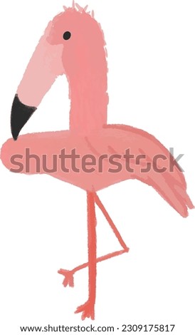 the image of a flamingo on the number four (4). The bright pink feathers bird, hand drawing cartoon.
