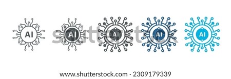 Artificial intelligence AI processor chip icon.AI Processor circuit vector set.Mini AI CPU icon in flat style thin line icon collection on white background.Vector illustration. Royalty-Free Stock Photo #2309179339