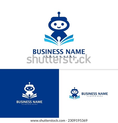 Robot with book logo template, Creative Robot logo design vector, AI with Book logo concept