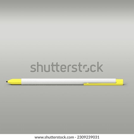 Yellow pen for writer isolated on grey background.
