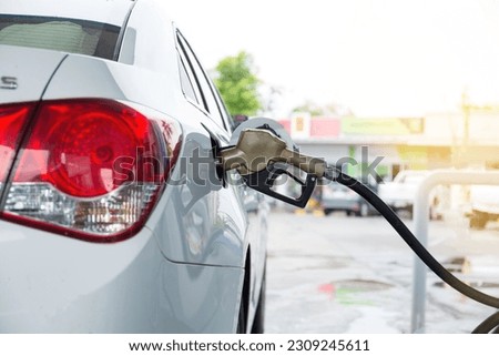 Gasohal,pretrol,diesel  station petrol car in line fuel up. concept business industry and transporation.relatively high price during war Russia and  Ukraine concept.
 Royalty-Free Stock Photo #2309245611