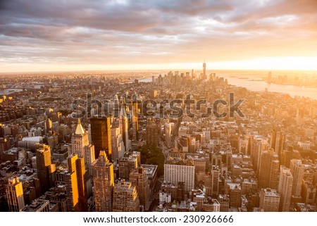 Beautiful sunset over Manhattan Royalty-Free Stock Photo #230926666