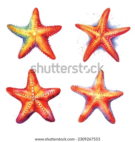 
Sea starfish watercolor paint collection