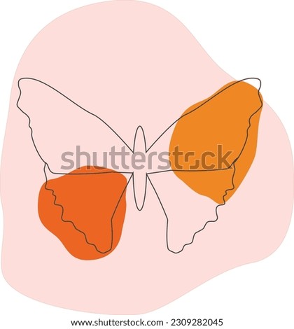 Silhouette of a butterfly with pink and orange colour spots .Line art 