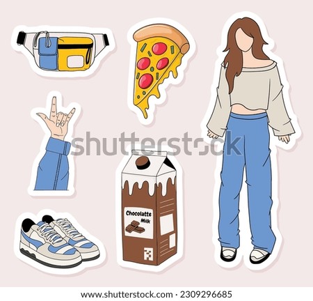 Colorful hand drawn cool trendy stickers collection